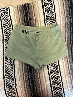 Sage Green Waffle-Knit Athletic Shorts